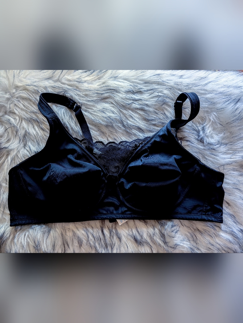 Black Lace-Trim Wireless Bra - Size 40B